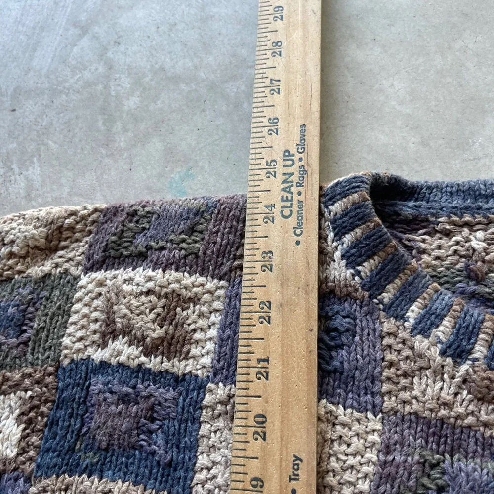 Northern Isles Vintage Hand Knitted Patchwork Sweater Blue Brown Tan Womens M - Picture 5 of 6